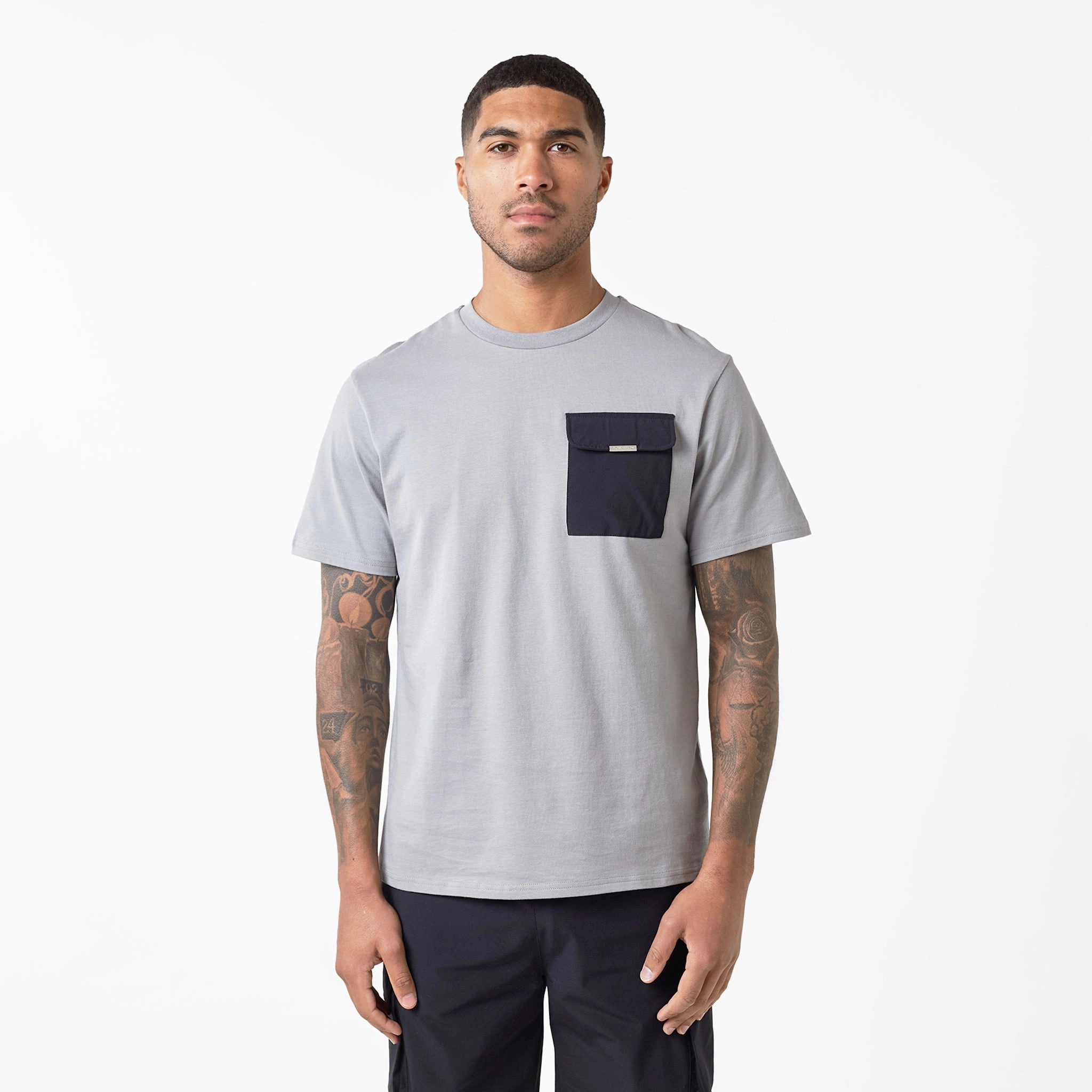 Tech Nylon Pocket T-Shirt | Grey Black