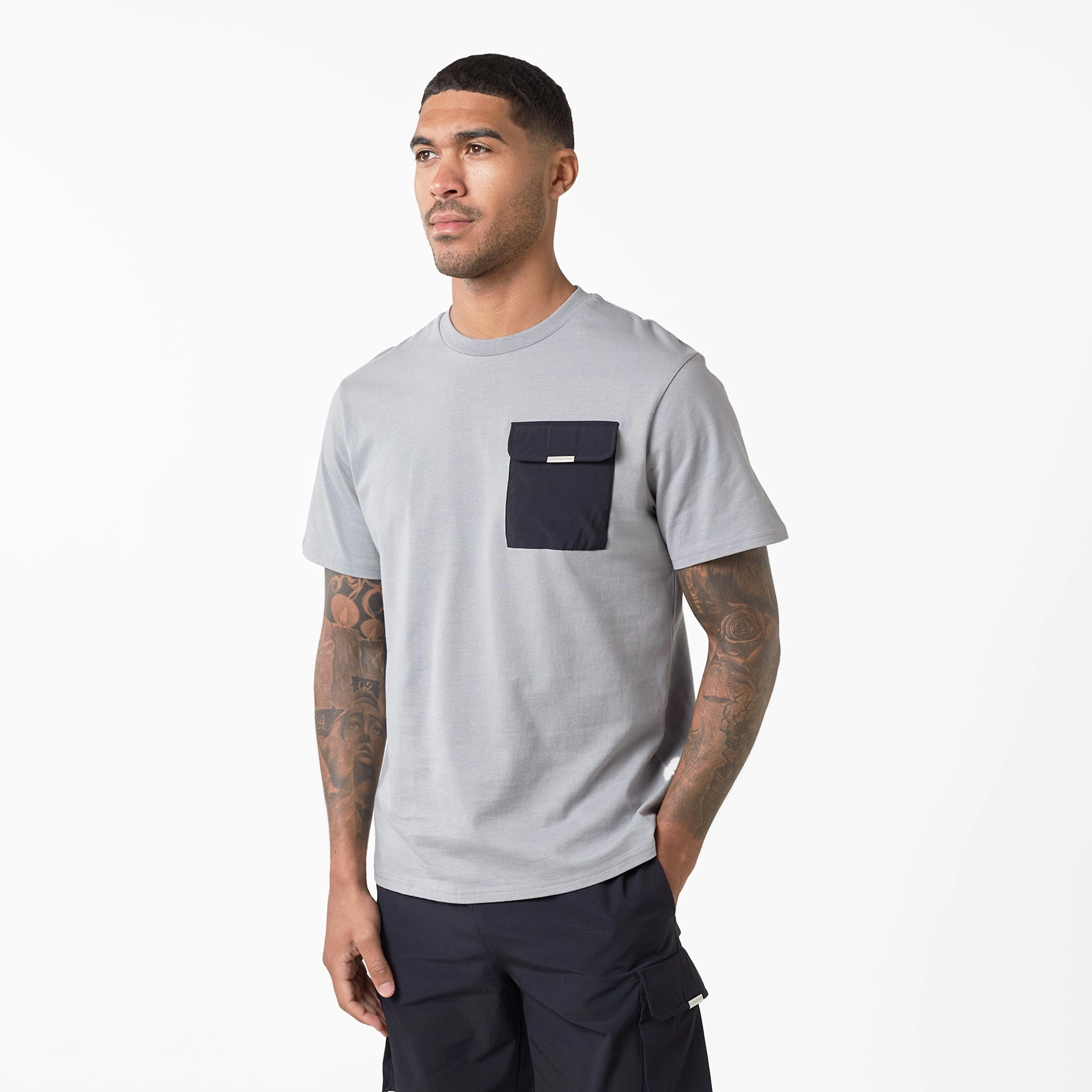 Tech Nylon Pocket T-Shirt | Grey Black