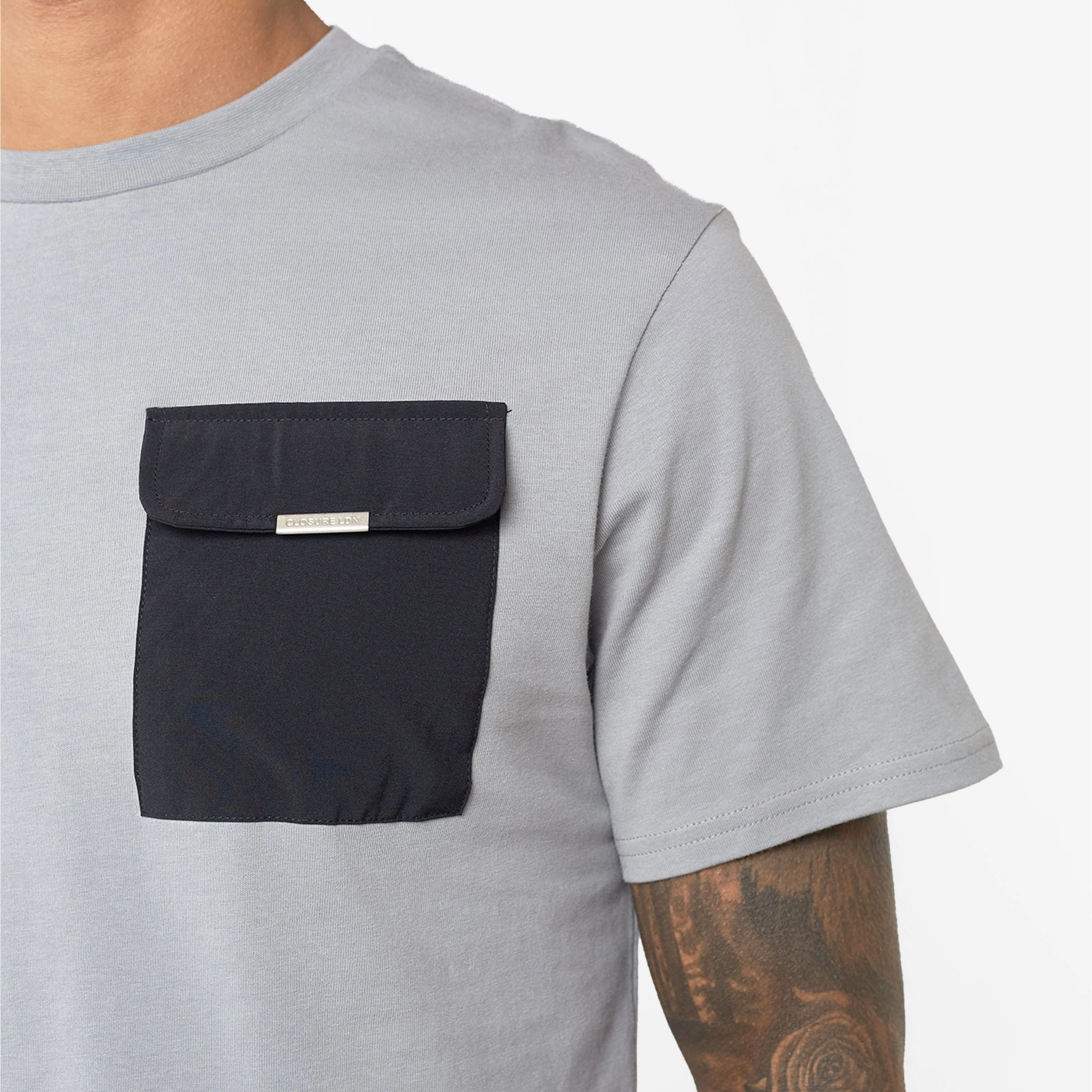 Tech Nylon Pocket T-Shirt | Grey Black
