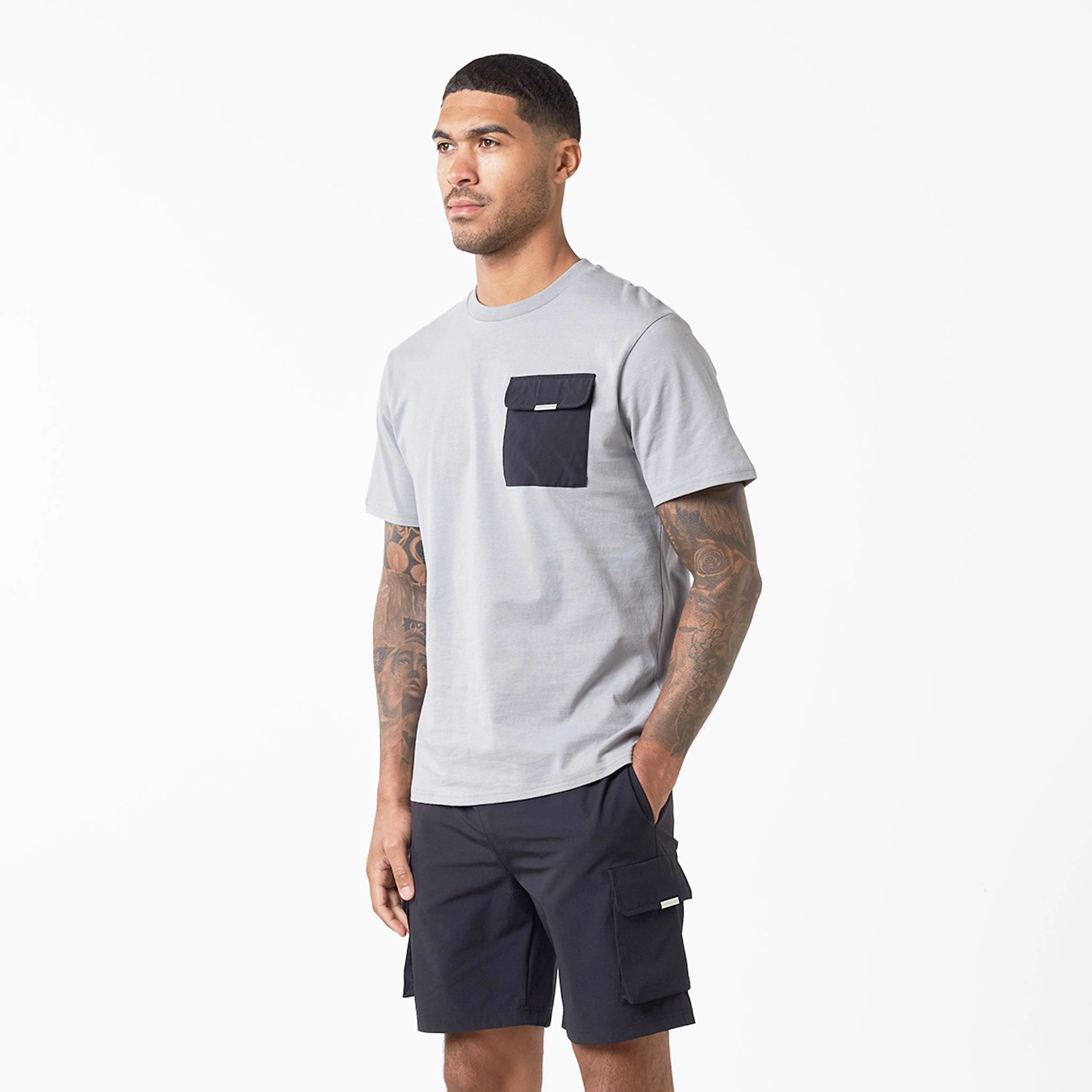 Tech Nylon Pocket T-Shirt | Grey Black