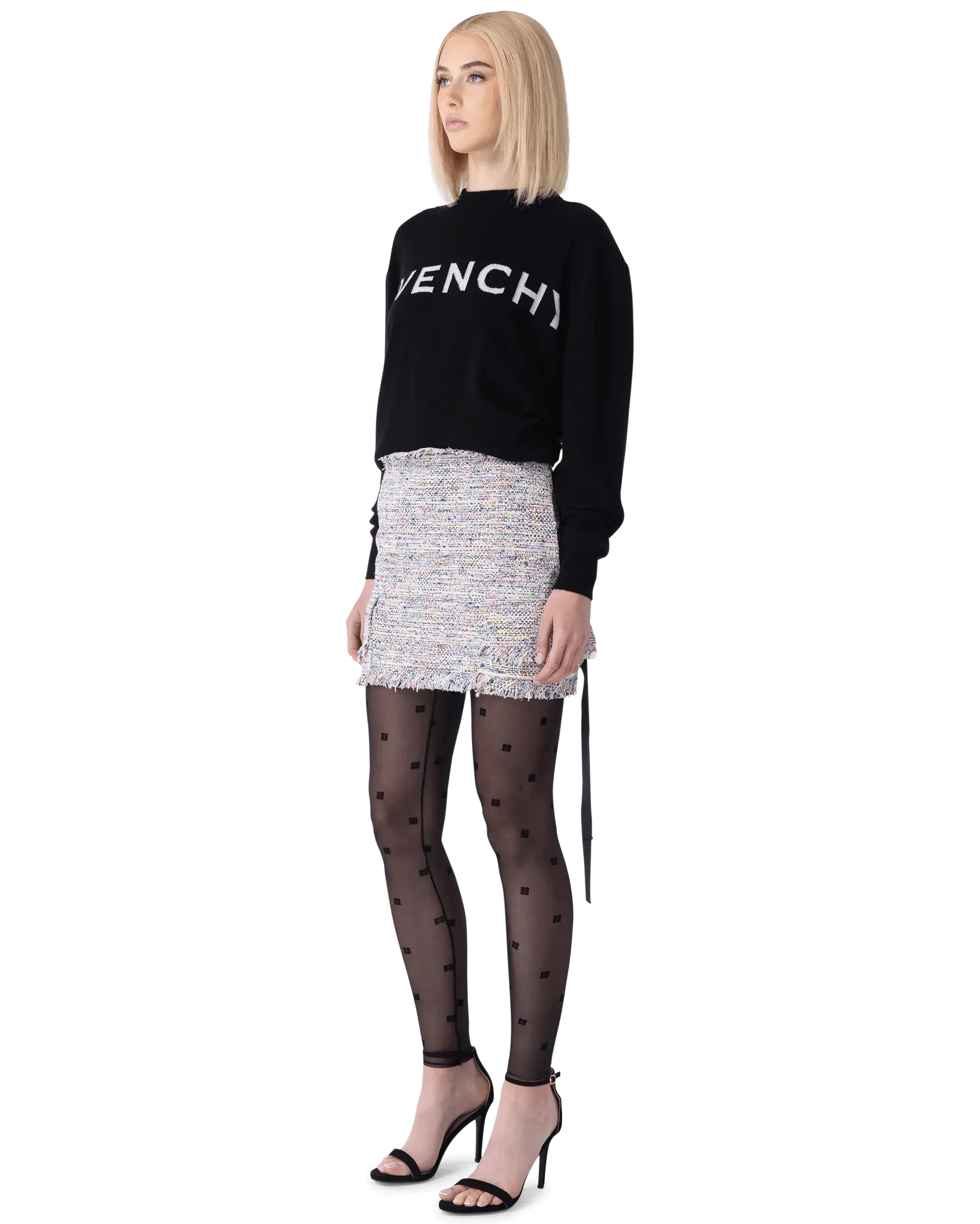 Two-Tone Cashmere Logo Crewneck Sweater