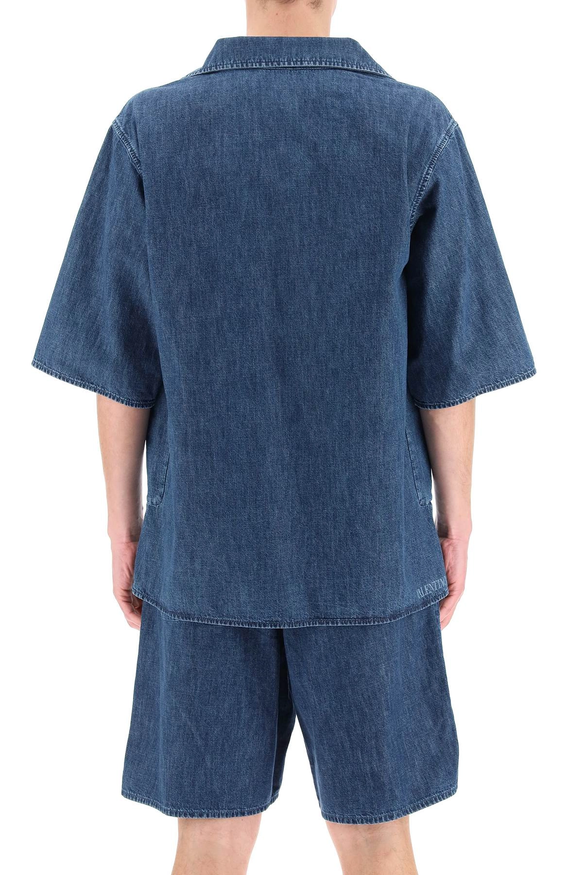 Valentino V-Neck Denim Short-Sleeved Shirt