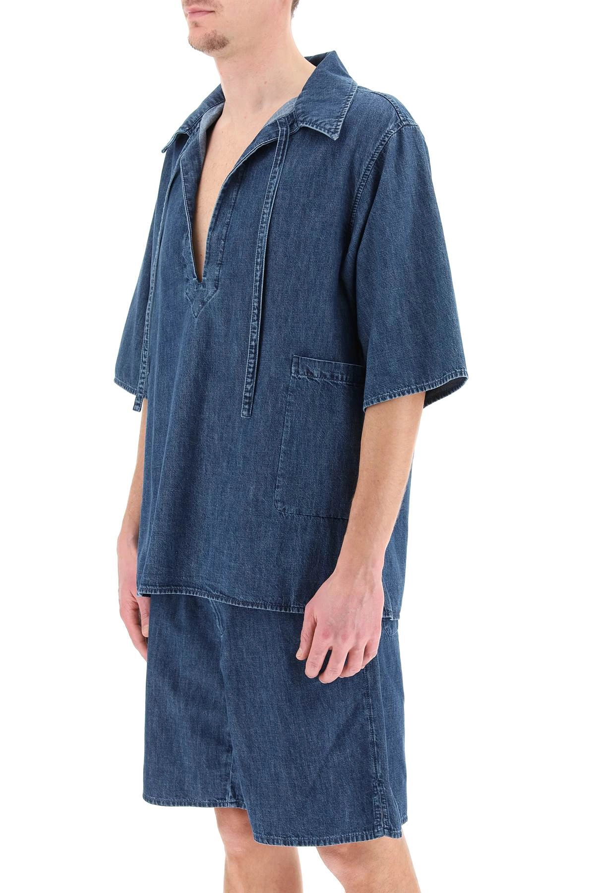 Valentino V-Neck Denim Short-Sleeved Shirt