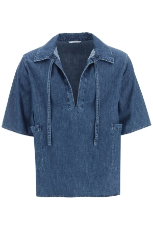 Valentino V-Neck Denim Short-Sleeved Shirt
