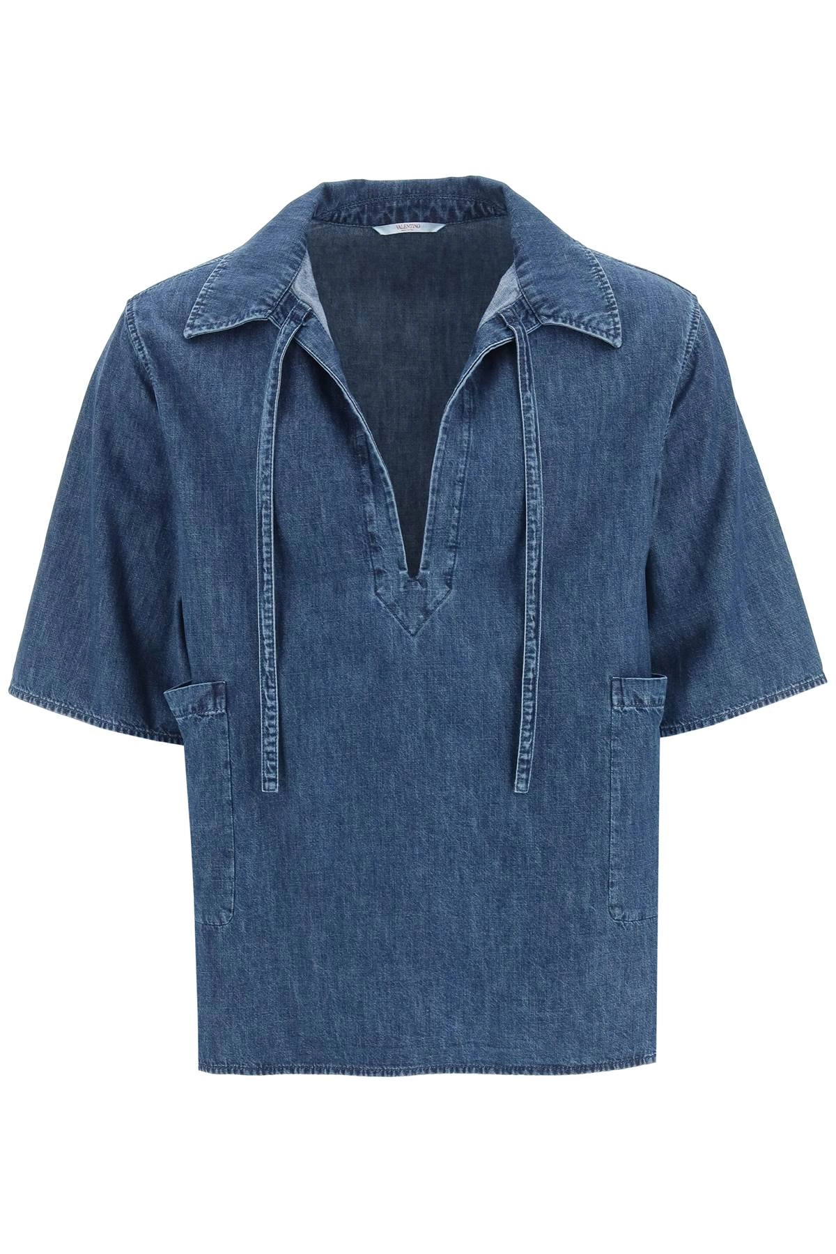 Valentino V-Neck Denim Short-Sleeved Shirt