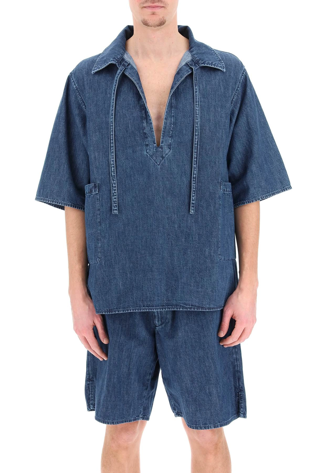 Valentino V-Neck Denim Short-Sleeved Shirt