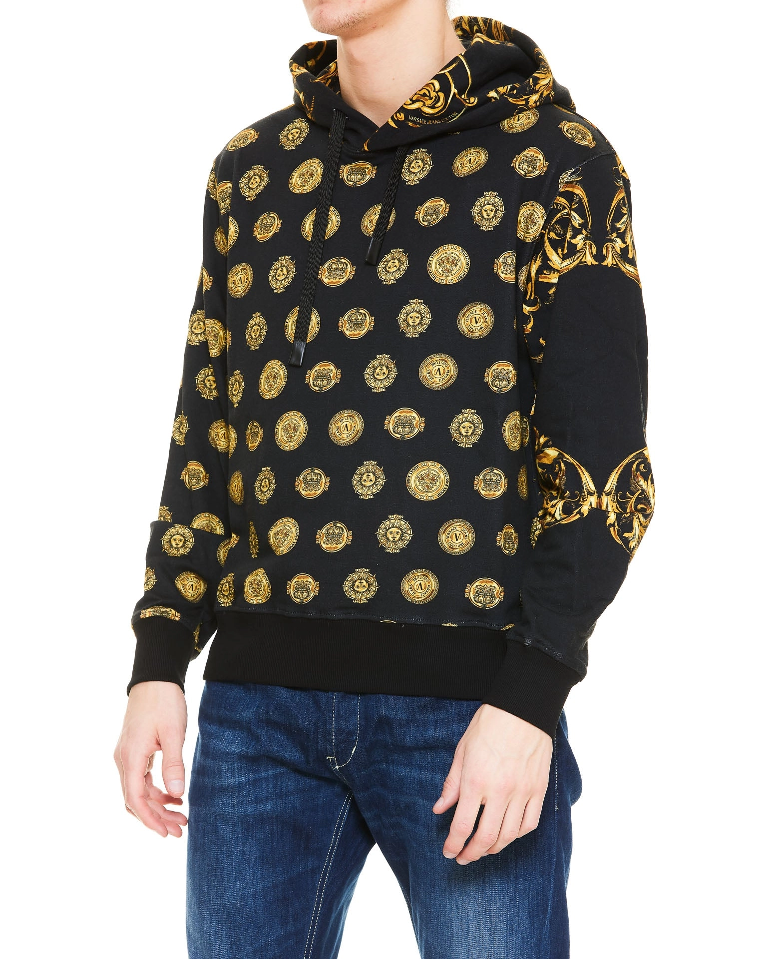 Versace Jeans Couture V-Emblem Regalia Baroque Print Drawstring Hoodie