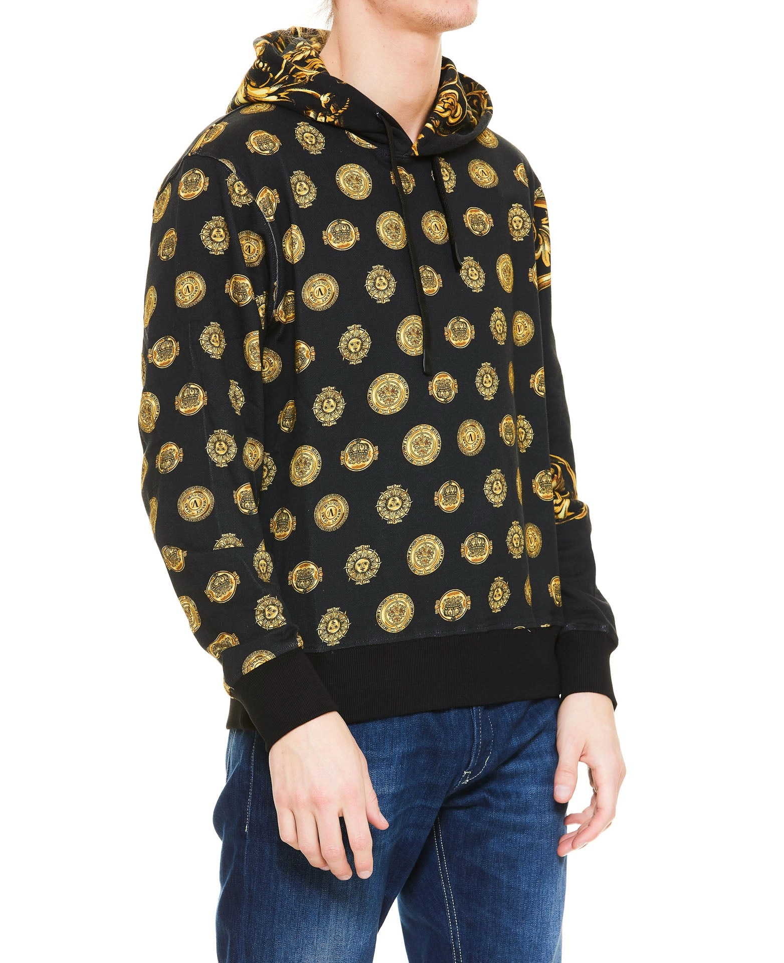 Versace Jeans Couture V-Emblem Regalia Baroque Print Drawstring Hoodie