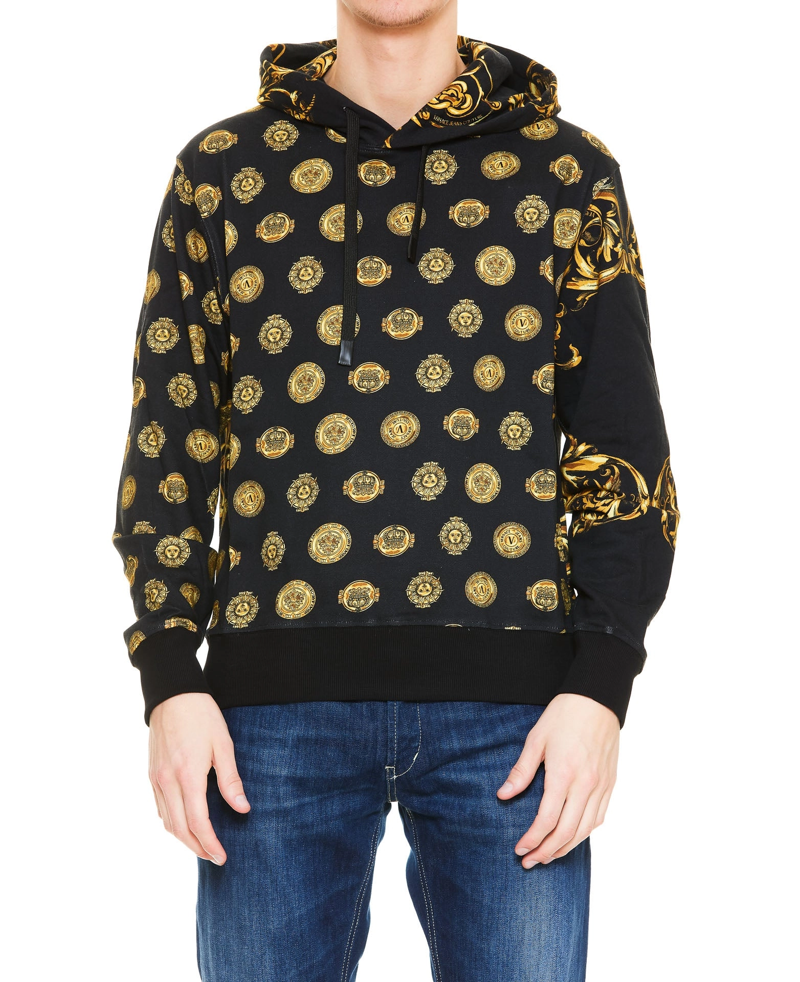 Versace Jeans Couture V-Emblem Regalia Baroque Print Drawstring Hoodie