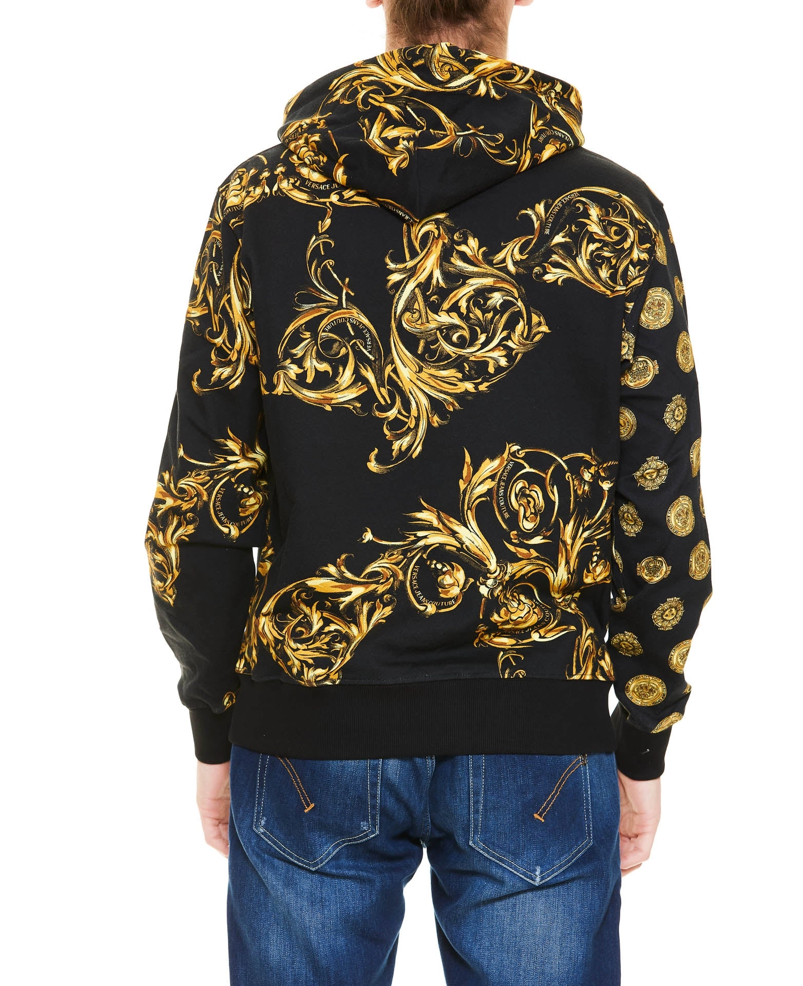 Versace Jeans Couture V-Emblem Regalia Baroque Print Drawstring Hoodie