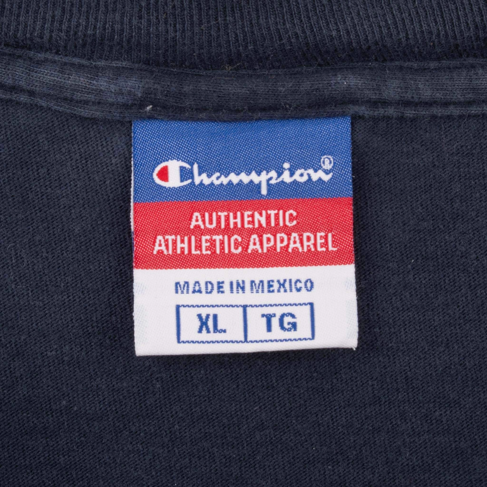 VINTAGE CHAMPION EMBROIDERED LONG SLEEVE BLUE TEE SHIRT 2000S XL