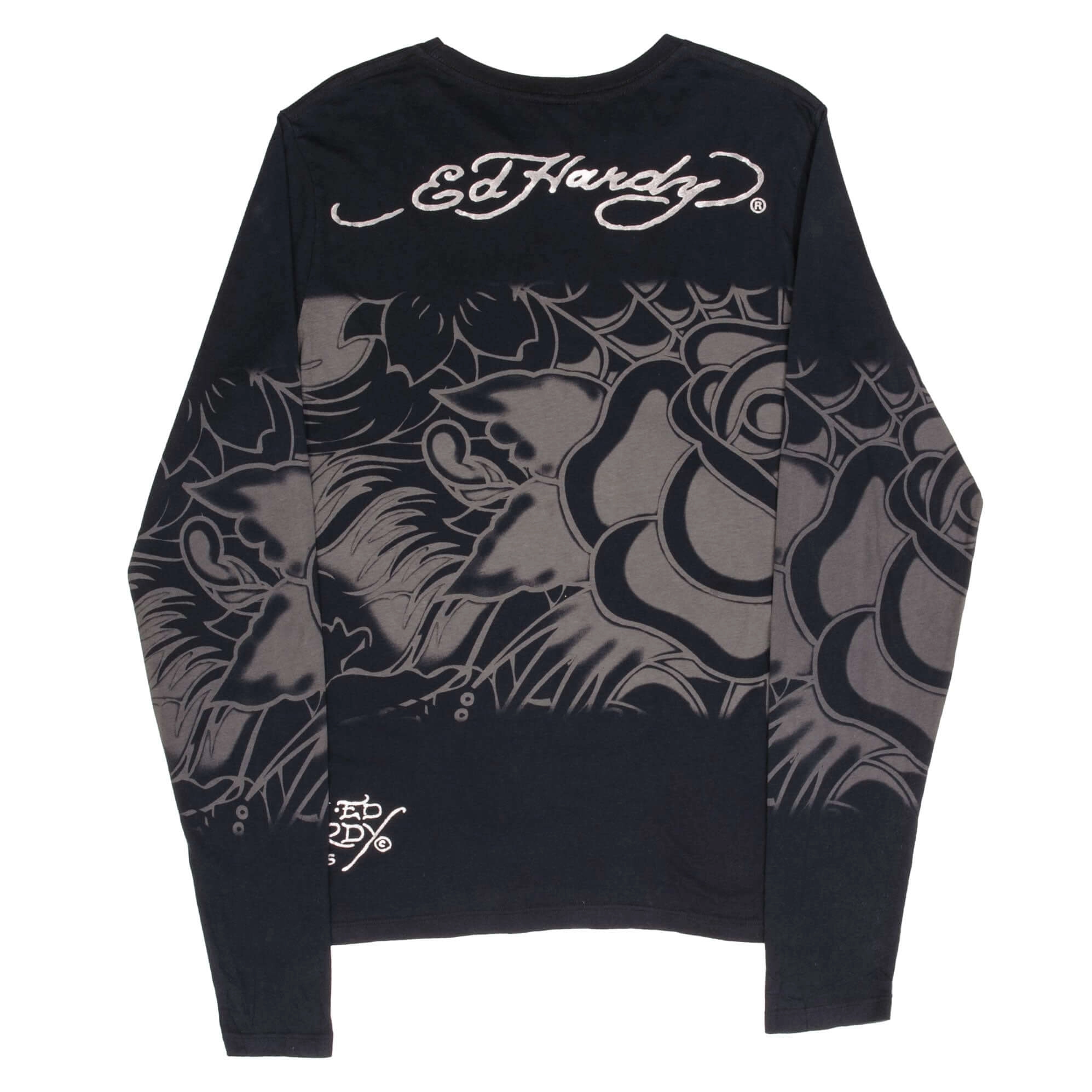 VINTAGE ED HARDY DEATH OR GLORY LONG SLEEVE TEE SHIRT 2000S MEDIUM MADE IN USA