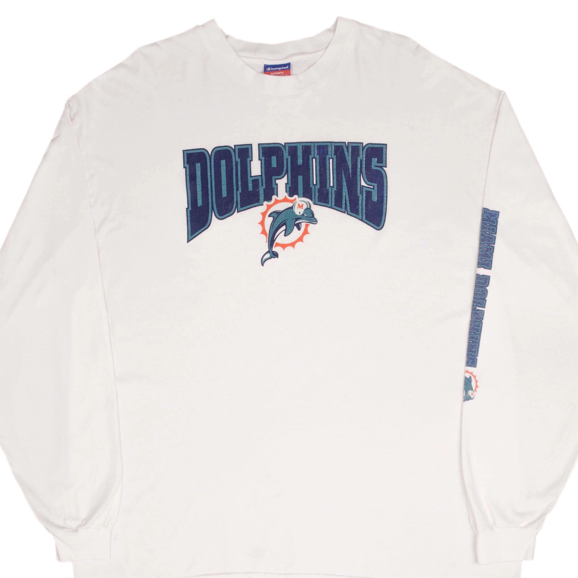 VINTAGE NFL MIAMI DOLPHINS 2000S CHAMPION LONG SLEEVE TEE SHIRT SIZE 2XL