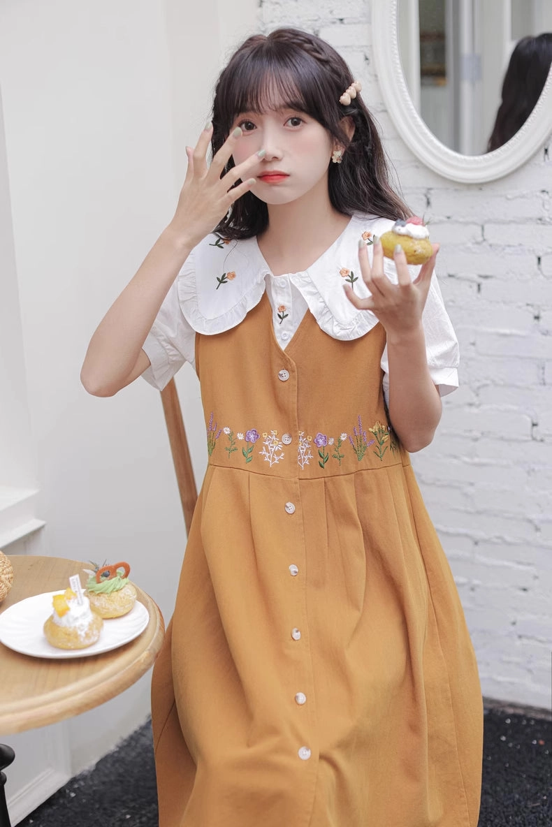 Wild Garden Button Pinafore Dress (3 Colors)