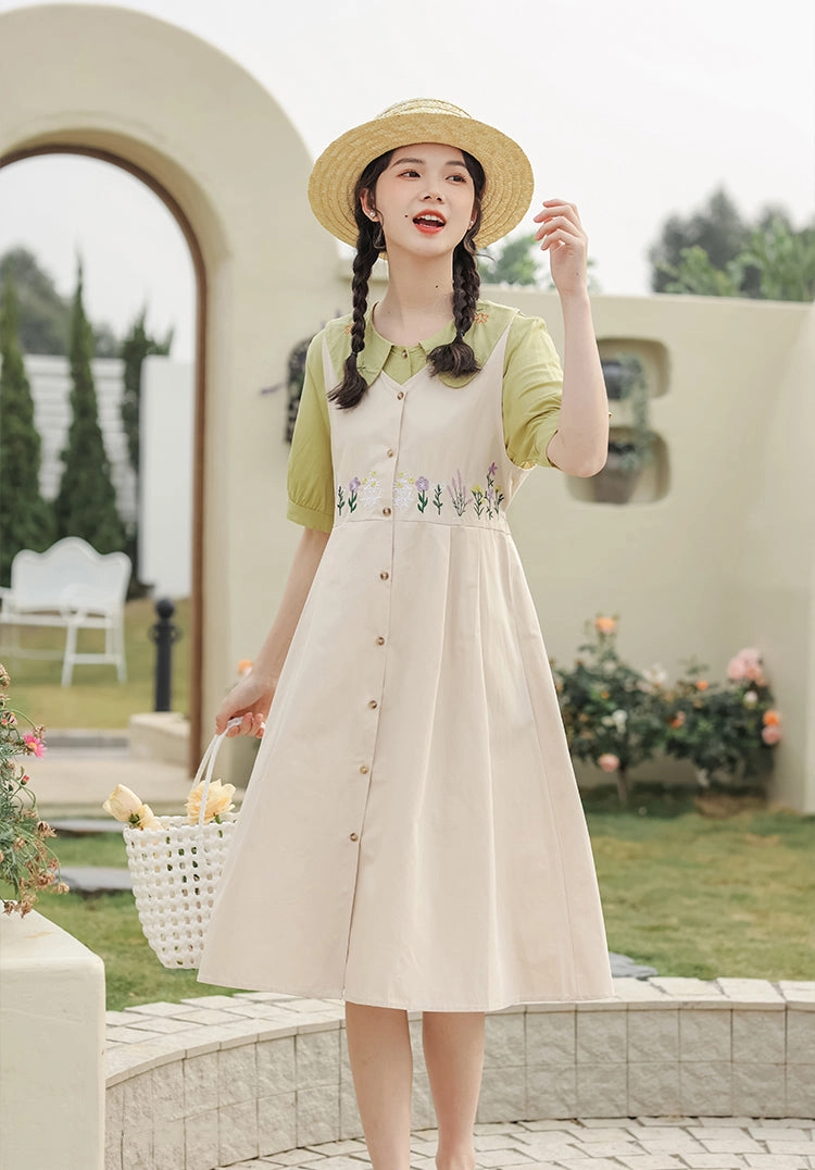 Wild Garden Button Pinafore Dress (3 Colors)