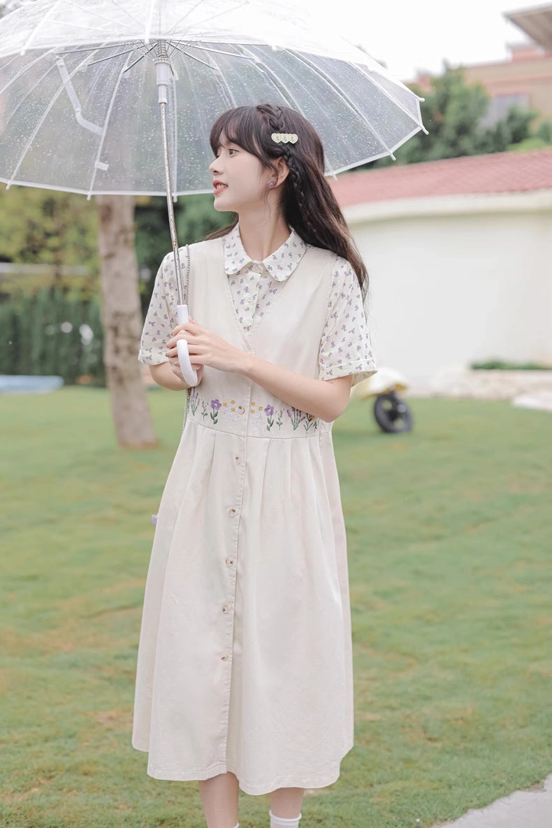 Wild Garden Button Pinafore Dress (3 Colors)