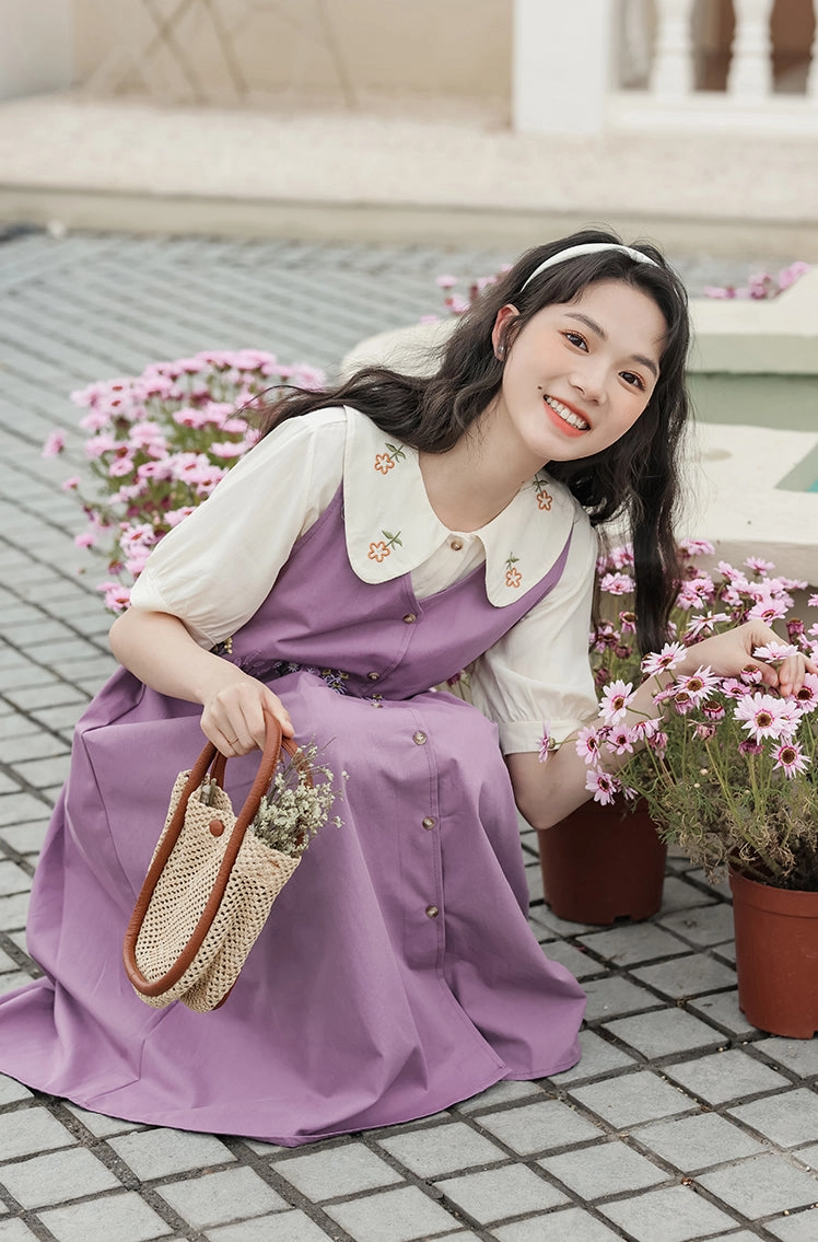 Wild Garden Button Pinafore Dress (3 Colors)