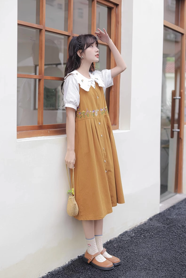 Wild Garden Button Pinafore Dress (3 Colors)