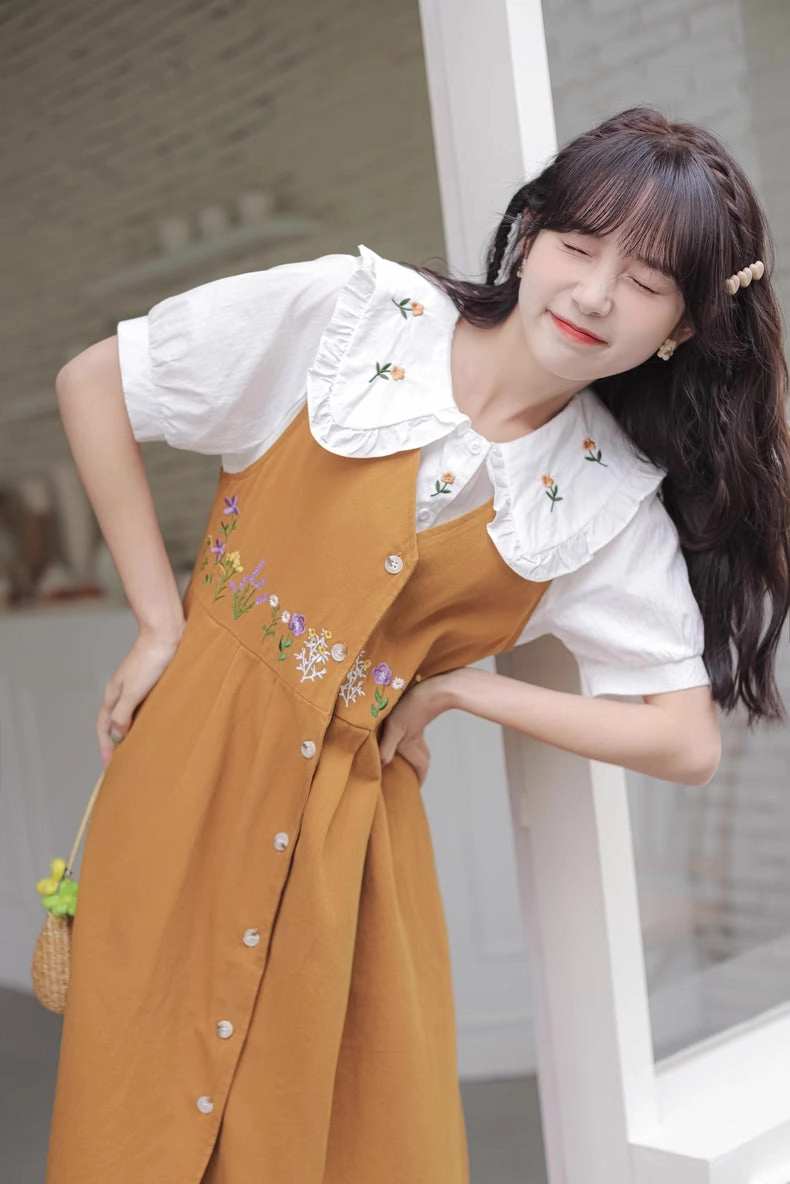 Wild Garden Button Pinafore Dress (3 Colors)