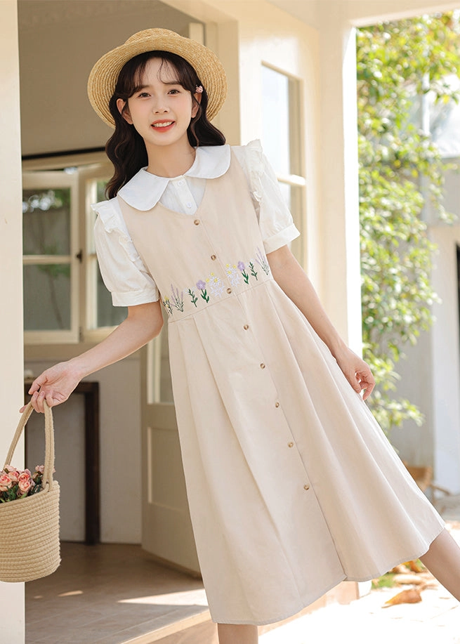 Wild Garden Button Pinafore Dress (3 Colors)