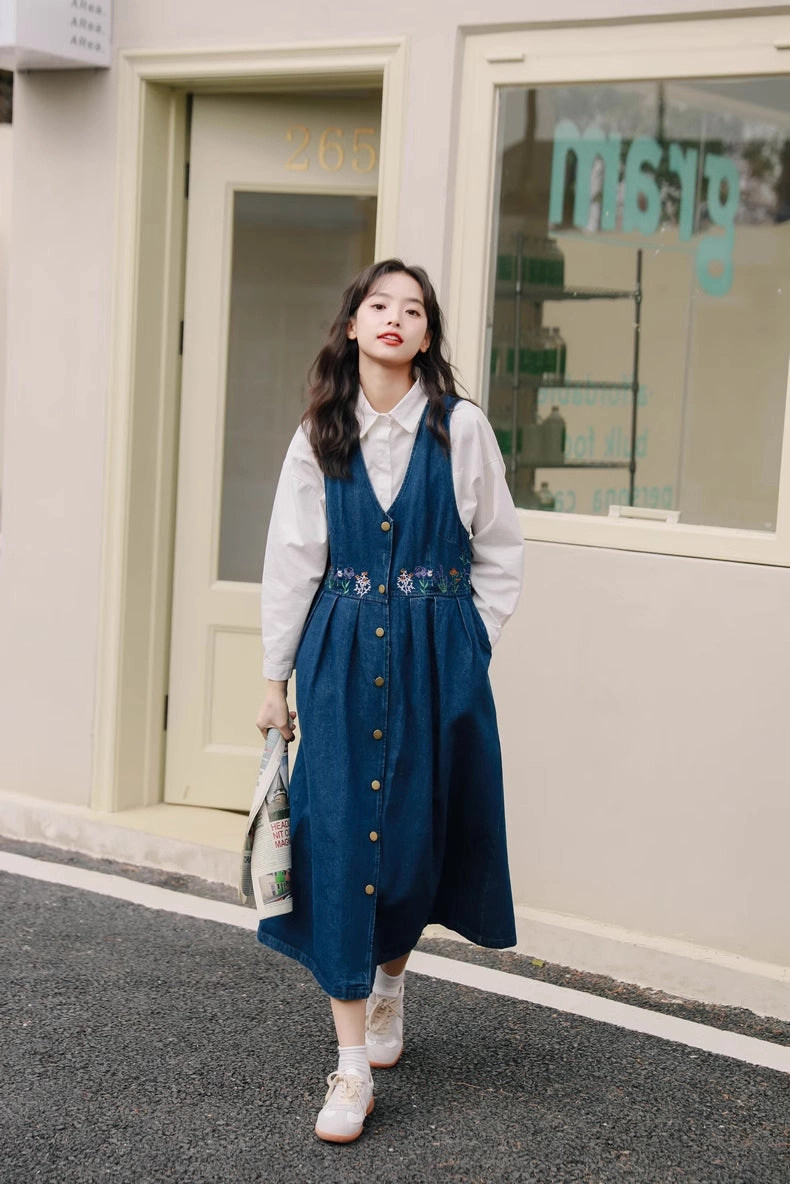 Wild Garden Button Pinafore Dress (3 Colors)