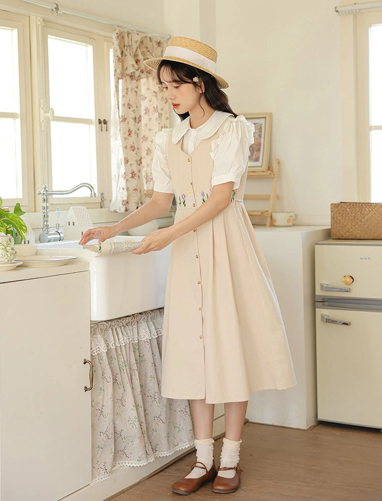 Wild Garden Button Pinafore Dress (3 Colors)