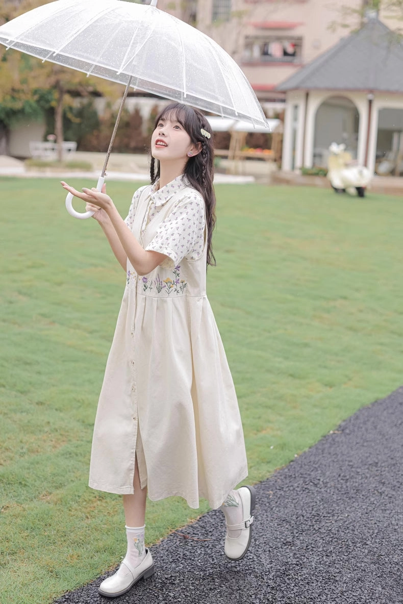 Wild Garden Button Pinafore Dress (3 Colors)