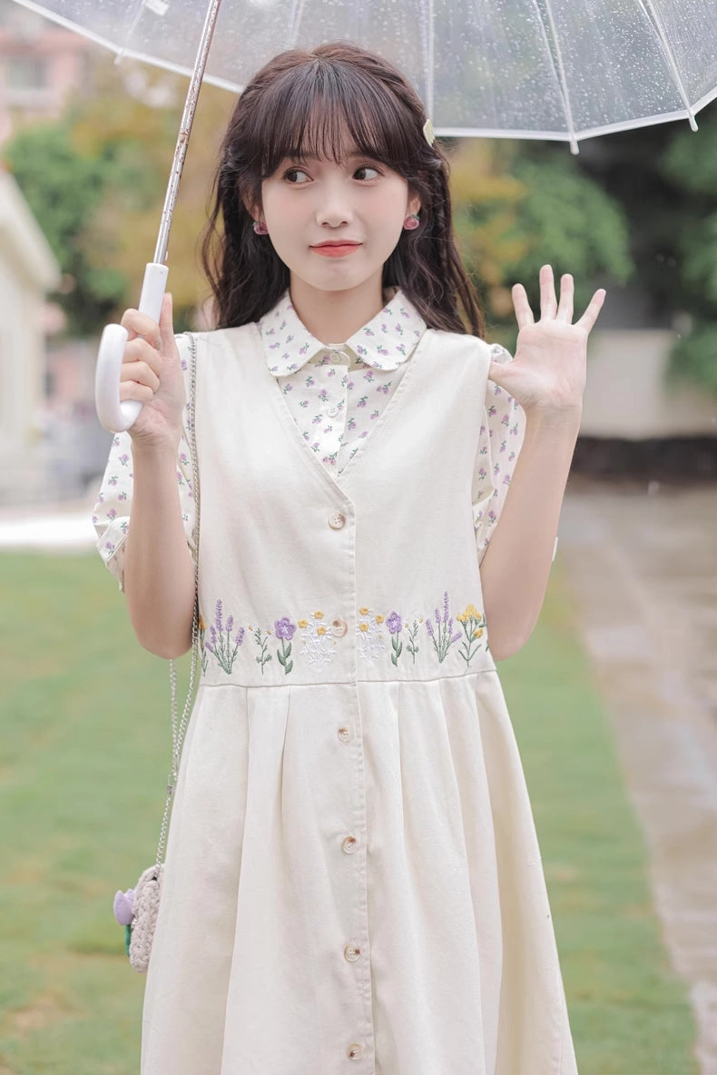 Wild Garden Button Pinafore Dress (3 Colors)