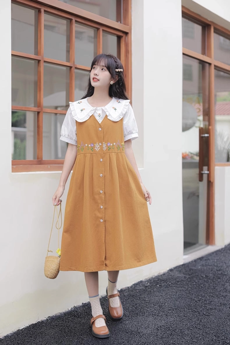 Wild Garden Button Pinafore Dress (3 Colors)