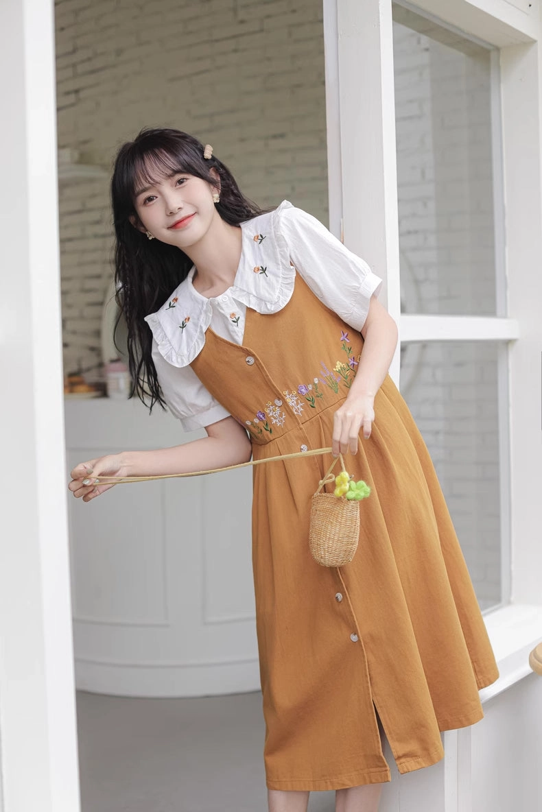 Wild Garden Button Pinafore Dress (3 Colors)