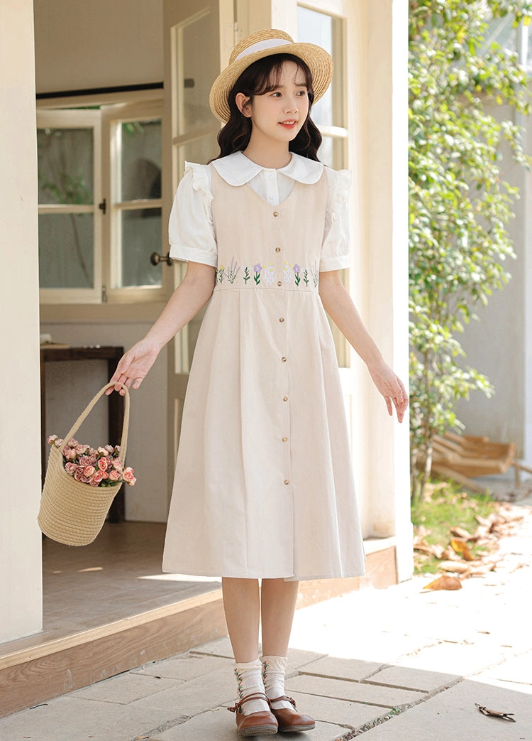 Wild Garden Button Pinafore Dress (3 Colors)