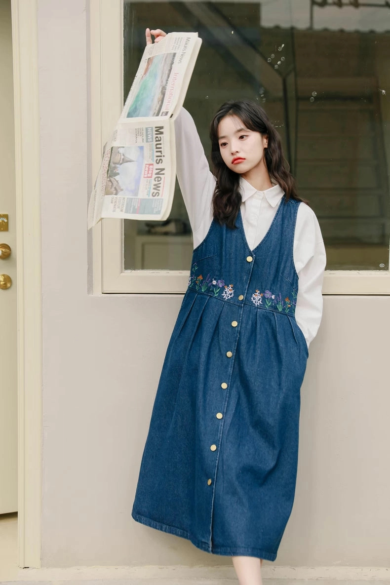 Wild Garden Button Pinafore Dress (3 Colors)
