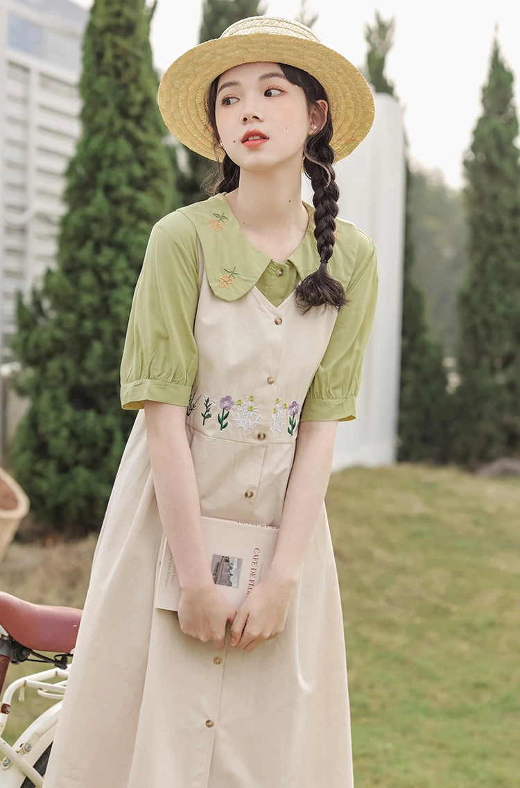 Wild Garden Button Pinafore Dress (3 Colors)