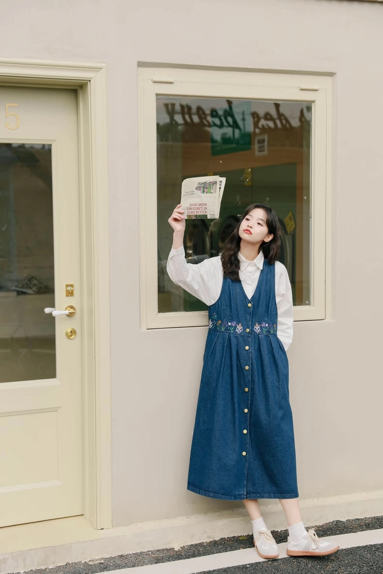 Wild Garden Button Pinafore Dress (3 Colors)