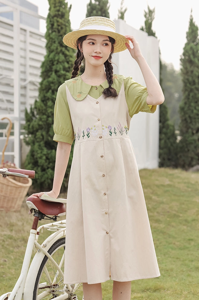 Wild Garden Button Pinafore Dress (3 Colors)