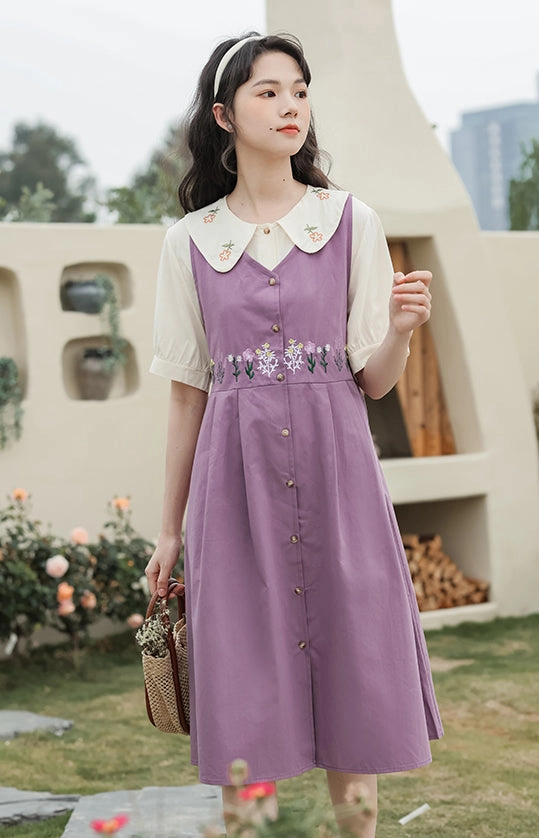 Wild Garden Button Pinafore Dress (3 Colors)