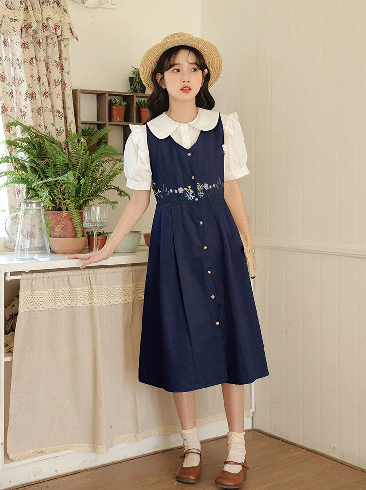 Wild Garden Button Pinafore Dress (3 Colors)