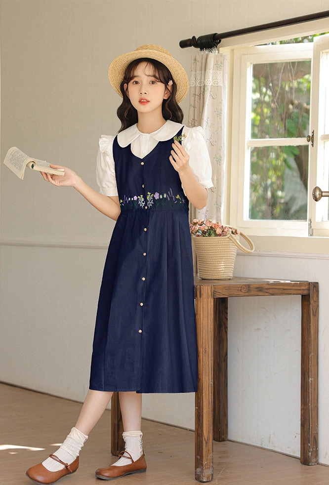 Wild Garden Button Pinafore Dress (3 Colors)