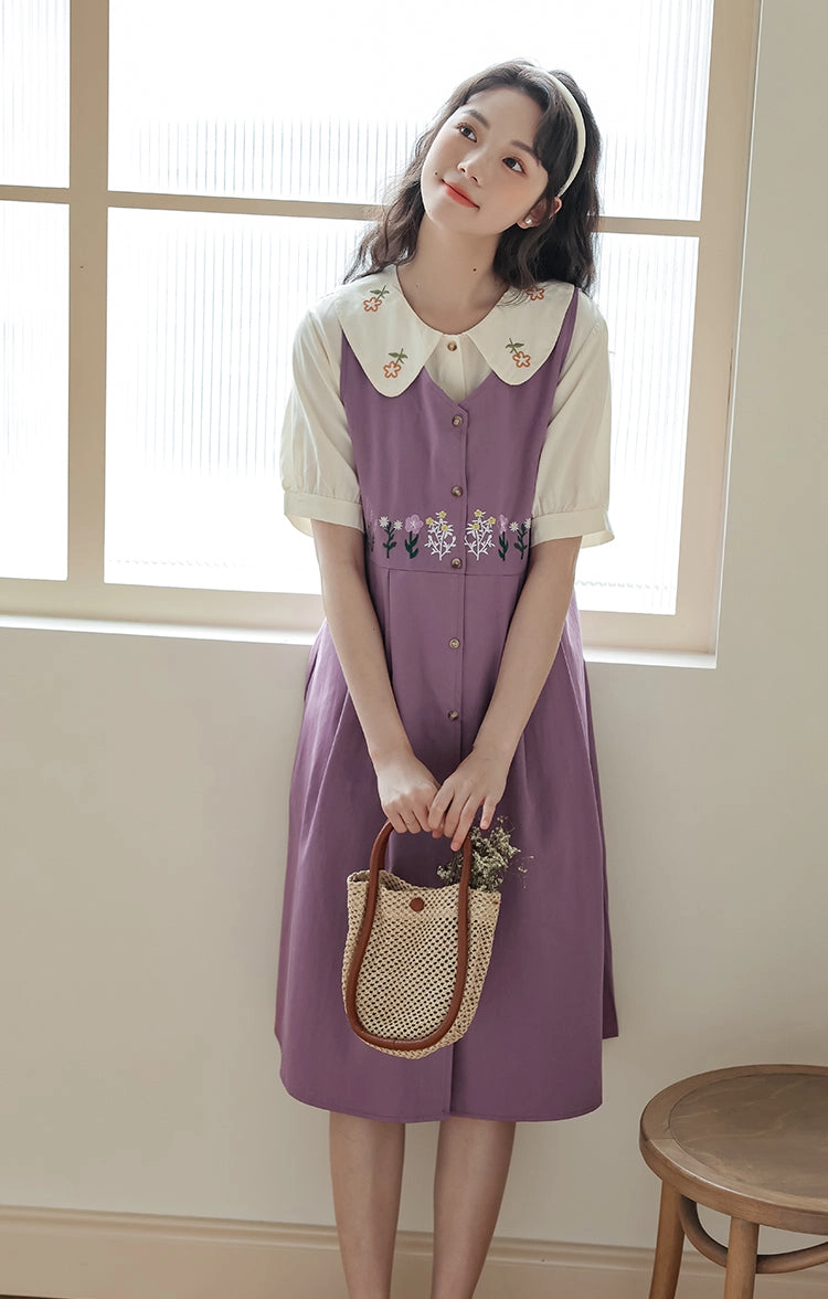 Wild Garden Button Pinafore Dress (3 Colors)