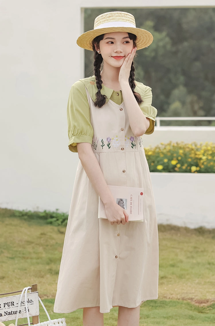 Wild Garden Button Pinafore Dress (3 Colors)