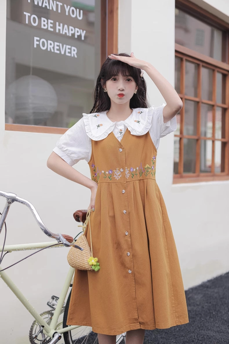 Wild Garden Button Pinafore Dress (3 Colors)