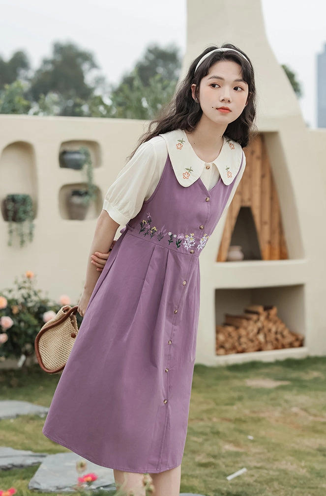 Wild Garden Button Pinafore Dress (3 Colors)