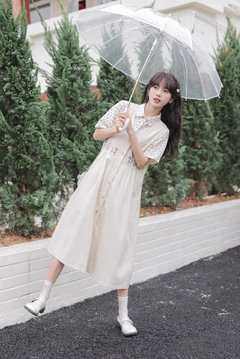 Wild Garden Button Pinafore Dress (3 Colors)