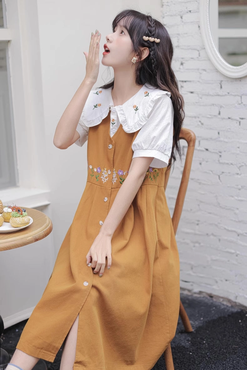 Wild Garden Button Pinafore Dress (3 Colors)