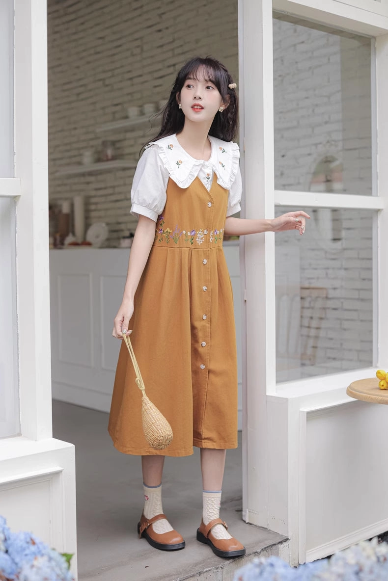 Wild Garden Button Pinafore Dress (3 Colors)
