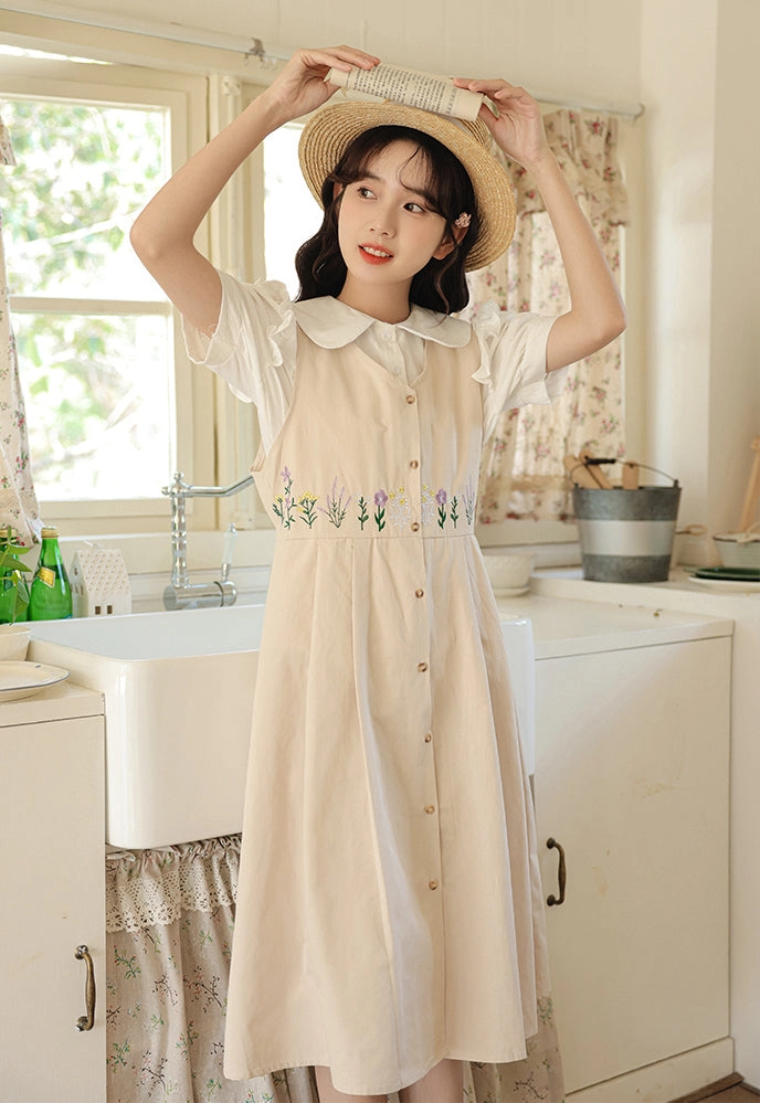 Wild Garden Button Pinafore Dress (3 Colors)