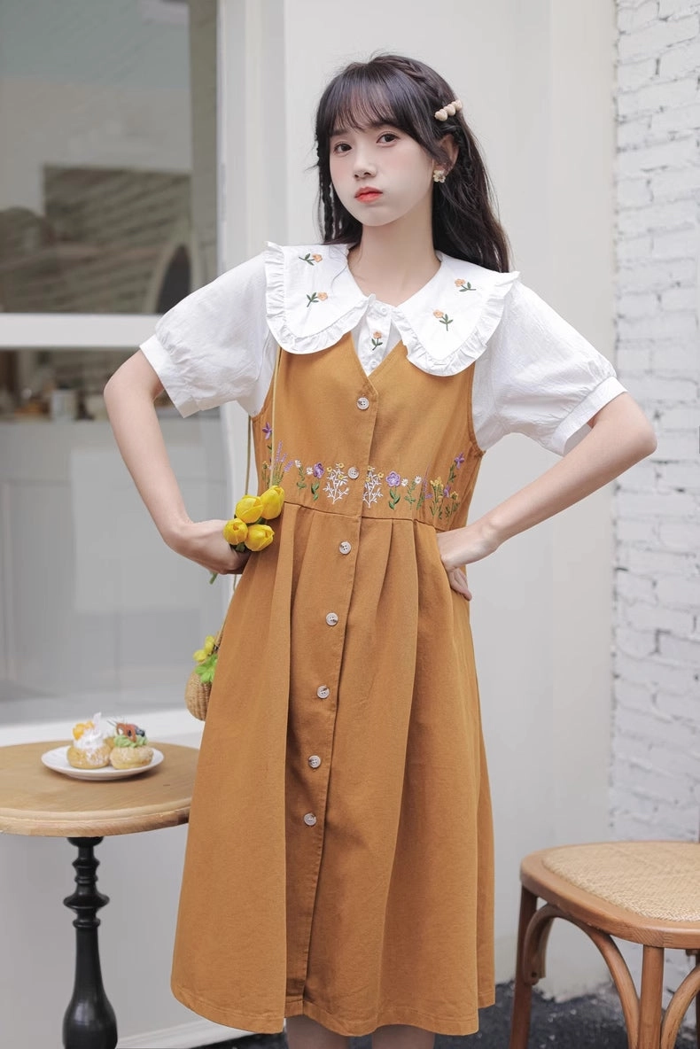 Wild Garden Button Pinafore Dress (3 Colors)