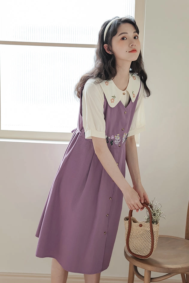 Wild Garden Button Pinafore Dress (3 Colors)