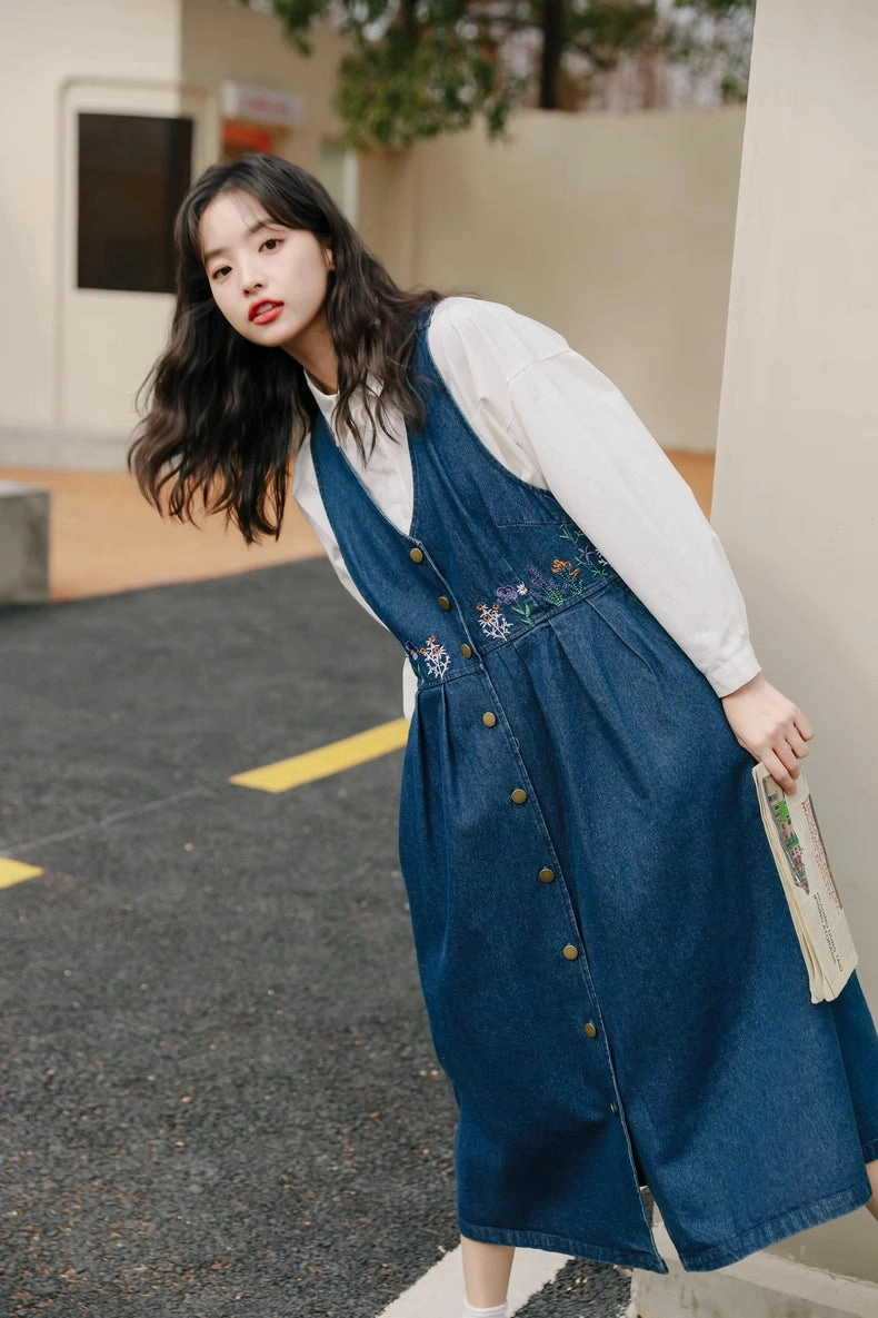 Wild Garden Button Pinafore Dress (3 Colors)