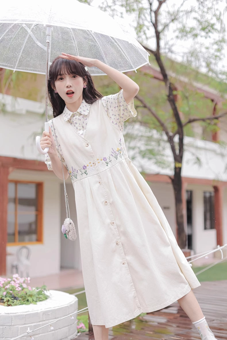 Wild Garden Button Pinafore Dress (3 Colors)